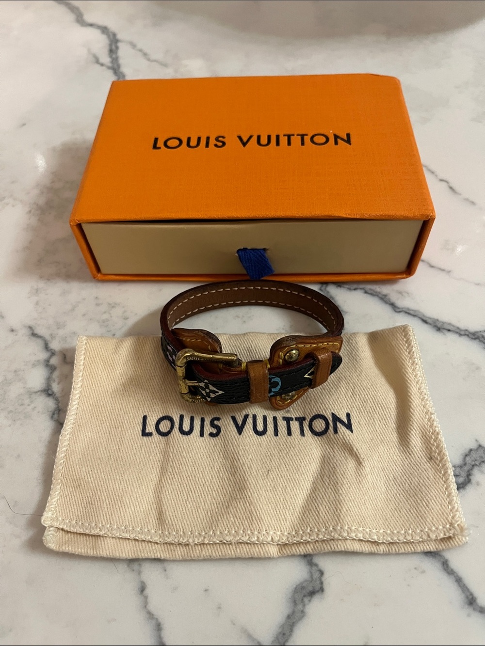 Louis Vuitton Murakami Monogram Bracelet with Gold Hardware